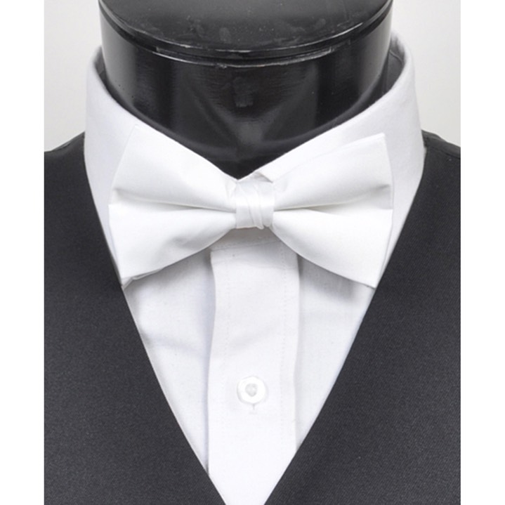 SY-BTC-17028-White-Men's2.5'PolySatinBandedClipOnBowTies-Retail$5.82