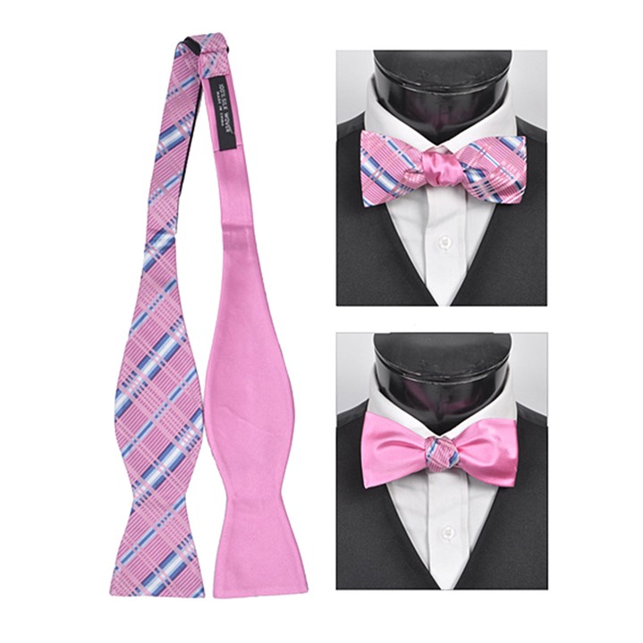 SY-FRBS-104-3-Pink-36.5x2.5-100%SilkPlaidReversableFreestyleBowTies-Retail$16.32