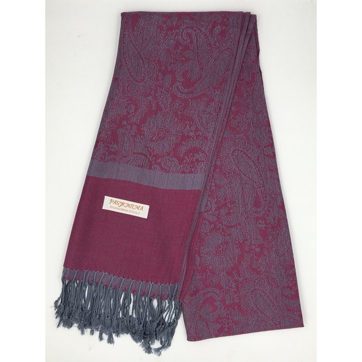 HF-TTPP-50-14-Light-Burgundy-Grey-TwoTonePaisleyPashmina-68X27-Retail$9.65