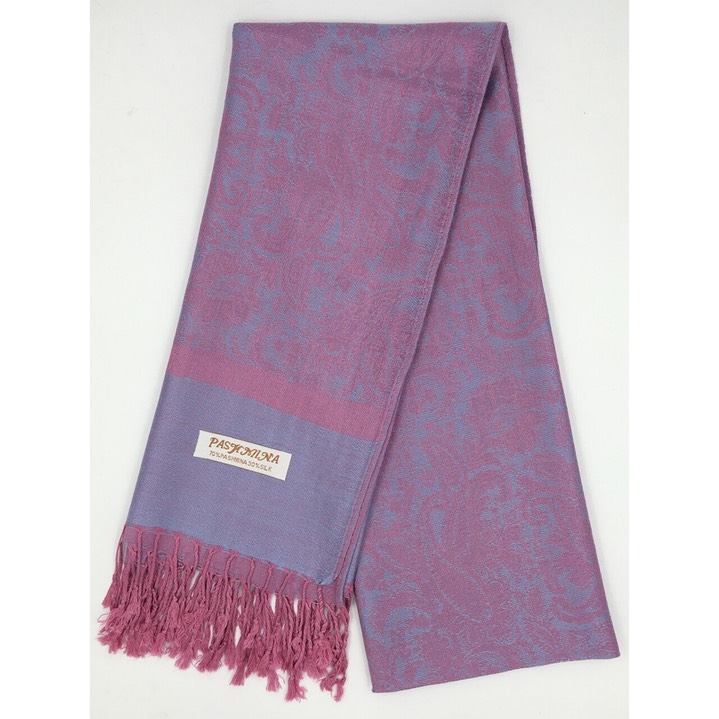 HF-TTPP-50-18-Watermelon-Pink-Slate-Blue-TwoTonePaisleyPashmina-68X27-Retail$9.65