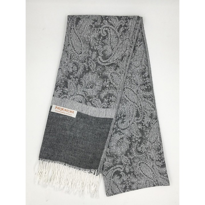 HF-TTPP-50-38-Marled-Black-White-TwoTonePaisleyPashmina-68X27-Retail$9.65