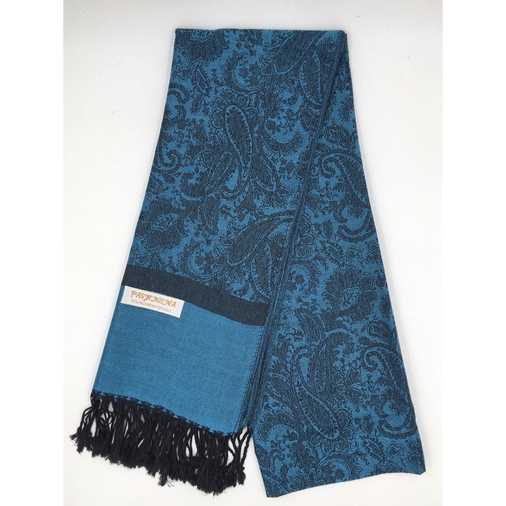 HF-TTPP-50-8-Turquoise-Black-TwoTonePaisleyPashmina-68X27-Retail$9.65