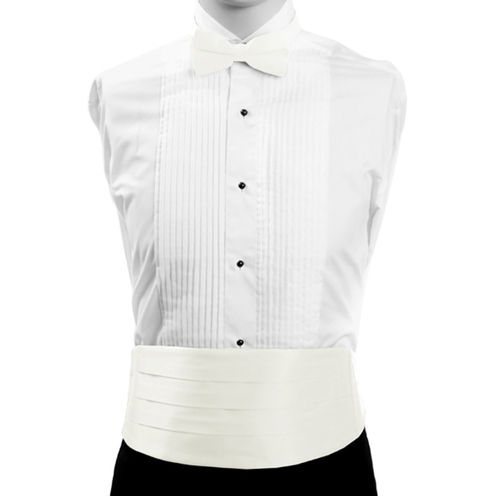 SY-CBT-130123-Off White-Men'sPolySatinBowTieandCummerbundSet-Retail$16.65